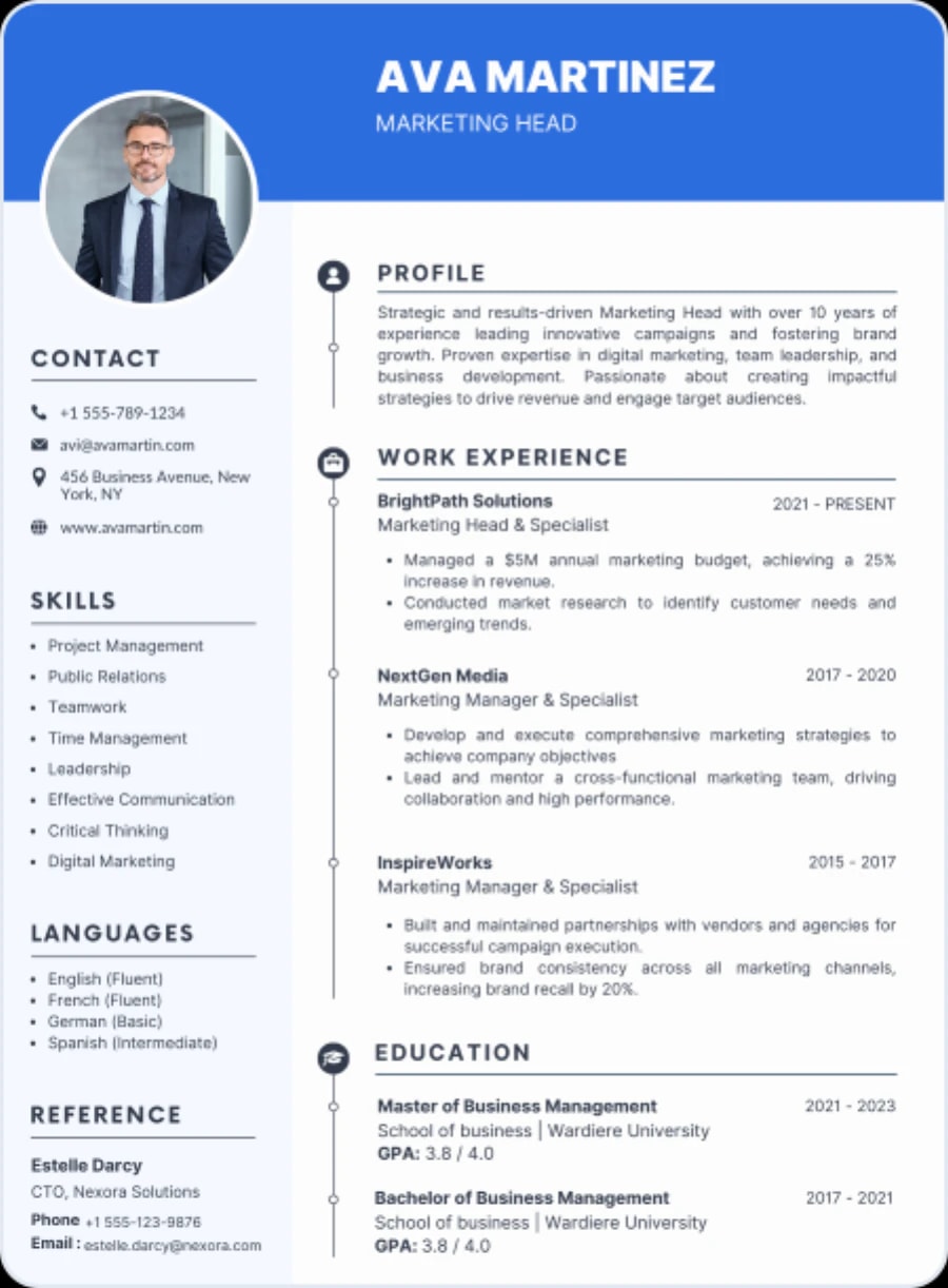 Example of a professionally designed resume