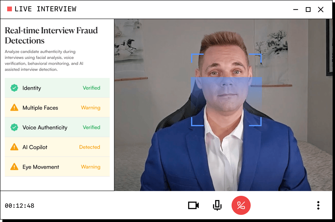 Live interview identity and fraud detection analysis