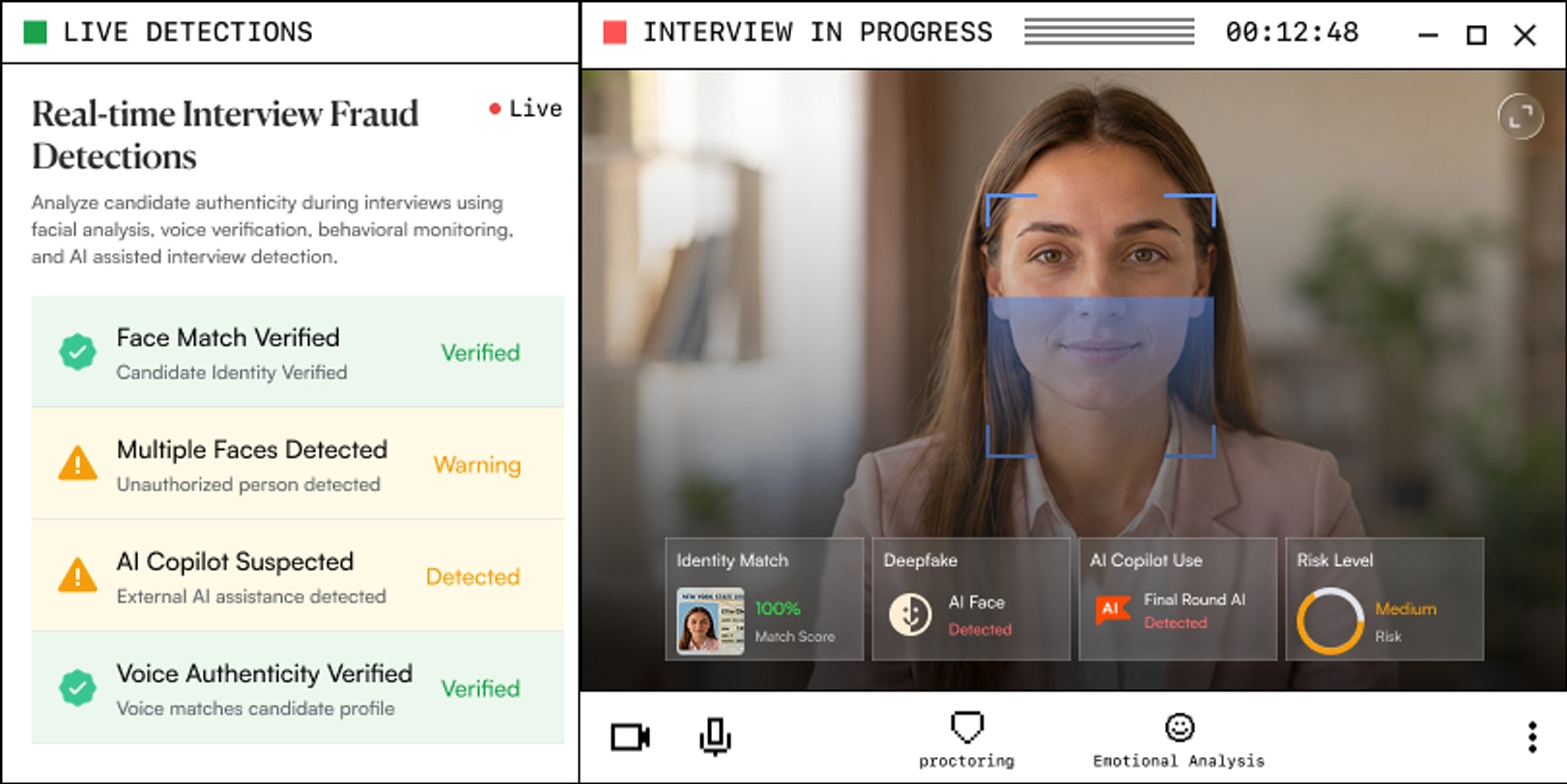 AI interview fraud detection interface