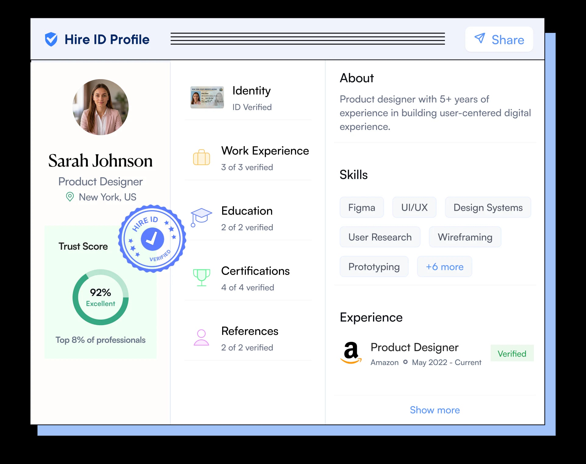 Hire ID candidate verification profile and trust report